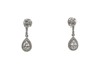925 Sterling Silver 4mm x 6.5mm Pear Shaped Cubic Zirconia Drop Studs - 20mm x 6.5mm