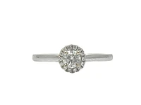 18K White Gold 0.31cttw Round Brilliant Cut Diamond Halo Engagement Ring, size 6.5