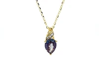 10K Yellow Gold 8x6mm Pear Cut Created Alexandrite and 0.01cttw Diamond Pendant, 18"