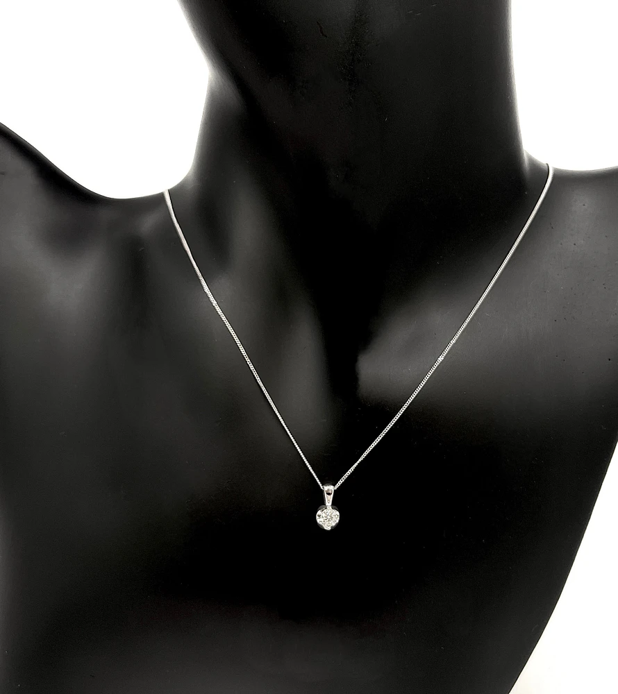 18K Palladium & White Gold 0.20cttw Diamond Solitaire Mezza Luna Pendant, 18"