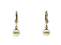 14K Gold 7-7.5mm Cultured Pearl Earrings with Lever Backs
