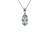 10K White Gold Oval Shape Aquamarine & 0.05cttw Diamond Pendant - 18"