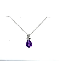 10K White Gold 8x5mm Pear Cut Amethyst & 0.022cttw Diamond Pendant, 18"