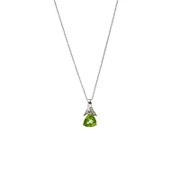 10K White Gold Peridot and Diamond Pendant, 18"