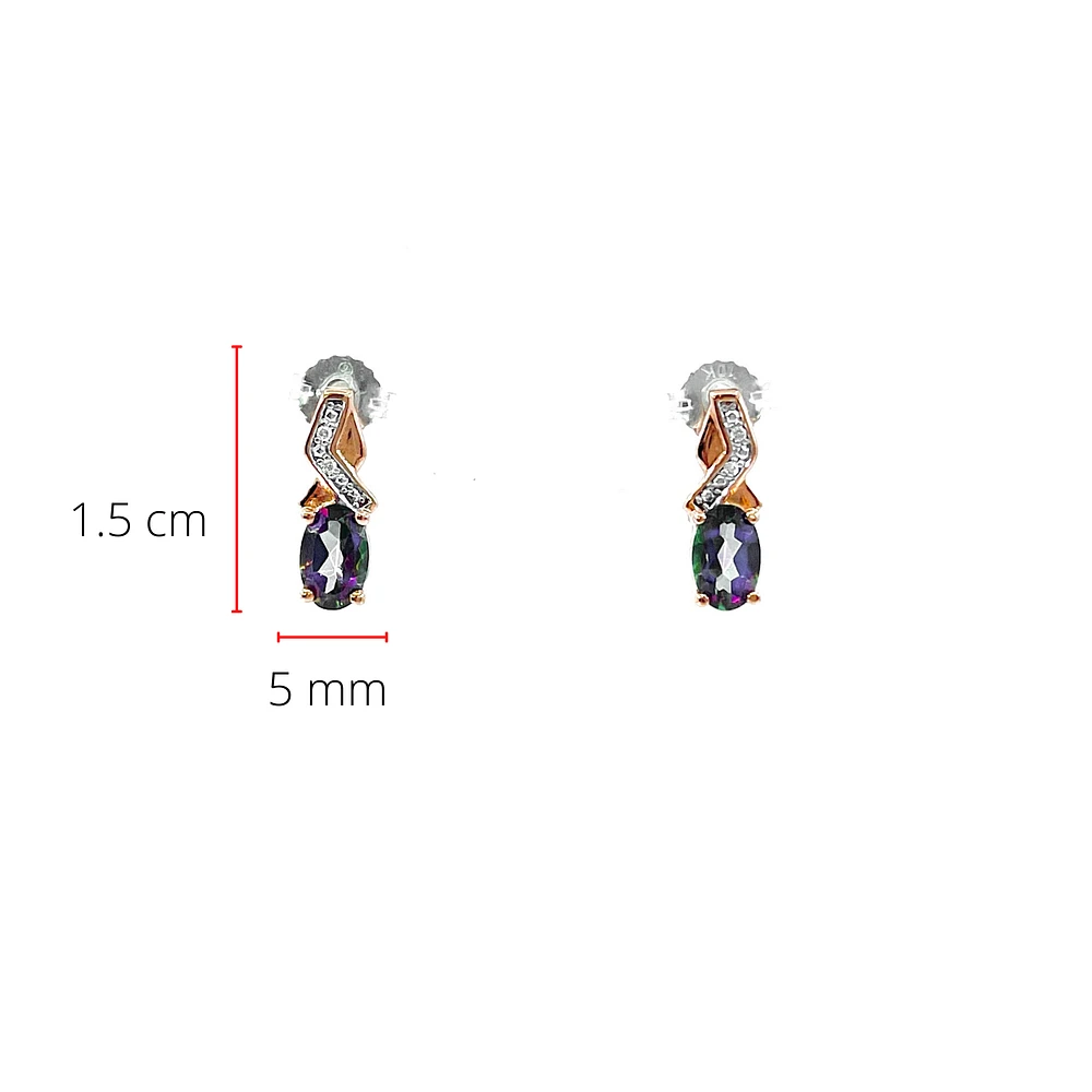10K White & Rose Gold 1.20cttw Mystic Topaz & 0.012cttw Diamond Stud / Dangle / Drop Earring