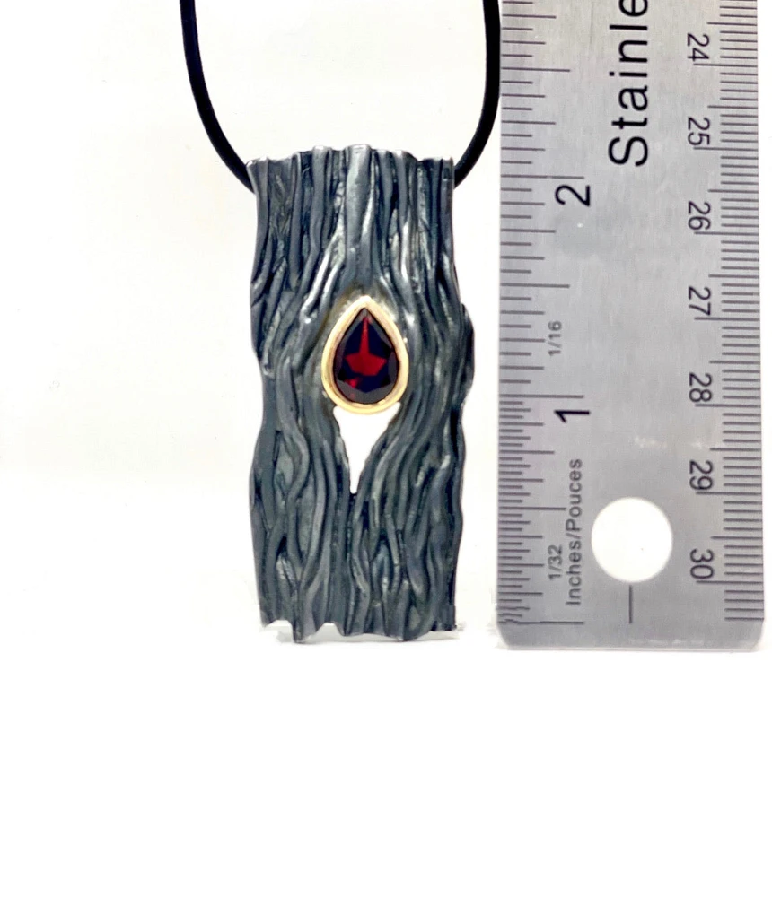 Silver and 18K Yellow Gold Plated Garnet Pendant, 18"