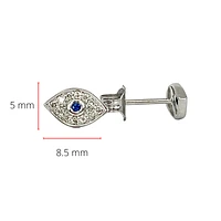10K White Gold Blue Sapphire and Diamond Evil Eye Earrings