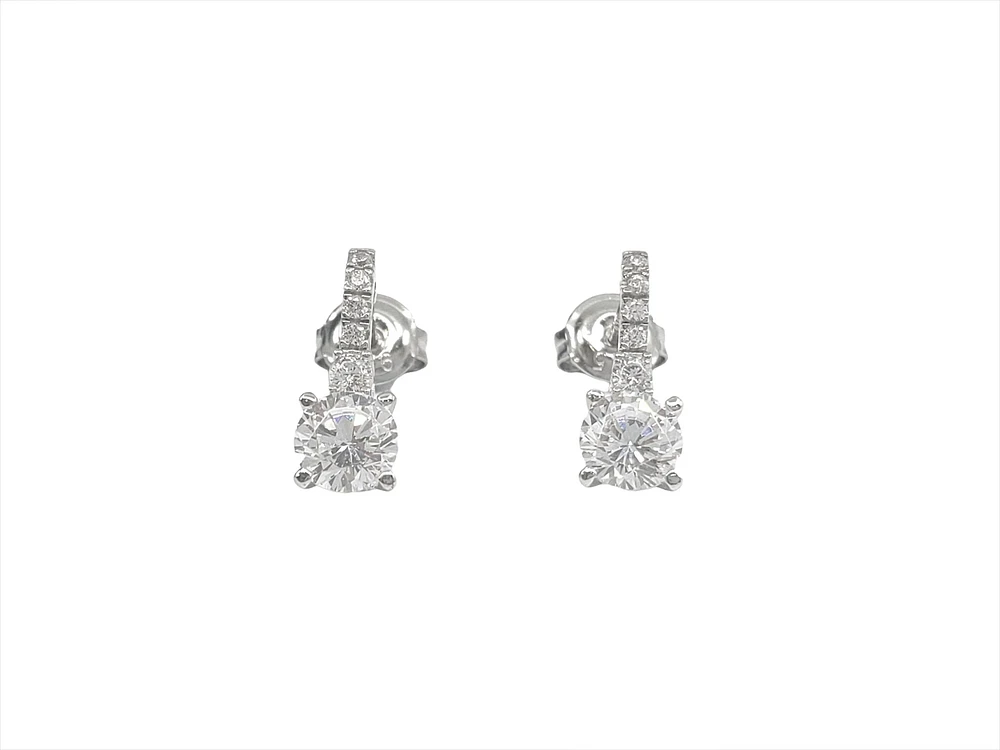 925 Sterling Silver 5.5mm Cubic Zirconia Earrings - 14.5mm x 5.5mm