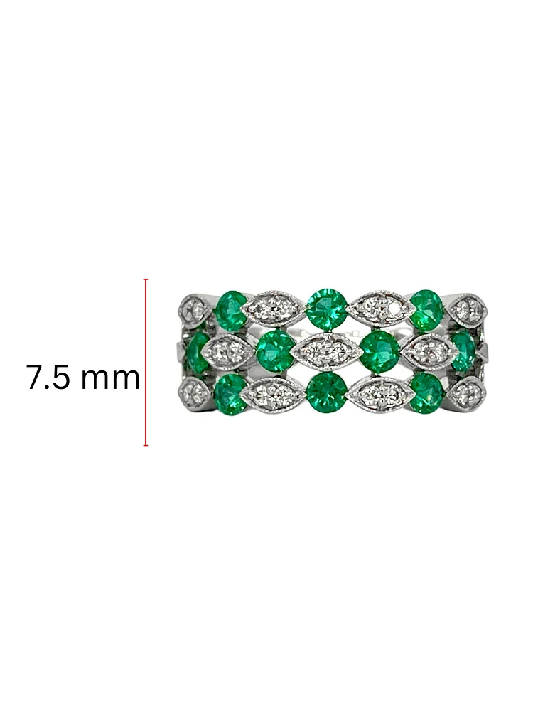 14K White Gold 0.53cttw Emeralds and 0.20cttw Diamond Ring - Size 7