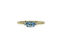10K Yellow Gold 0.40cttw Genuine Oval Cut Aquamarine & 0.02cttw Diamond Ring, size 6.5