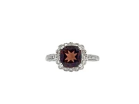 10K White Gold Garnet and 0.07cttw Diamond Ring