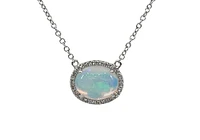 14K White Gold 1.02cttw Opal and 0.07cttw Diamond Halo Necklace, 18 Inches