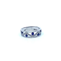 10K White Gold Sapphire & Diamond Ring - Size 6.5