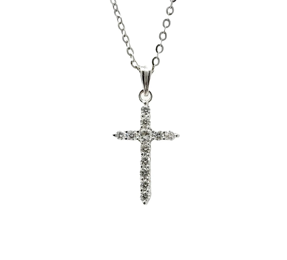 14K White Gold 0.58cttw Diamond Cross Pendant, 18"