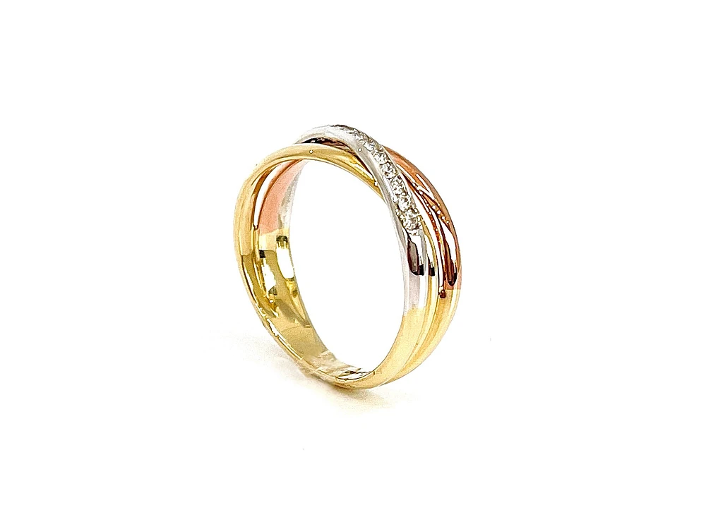 10K Tri - Tone White, Yellow & Rose Gold 0.15cttw Diamond Ring, size 6.5