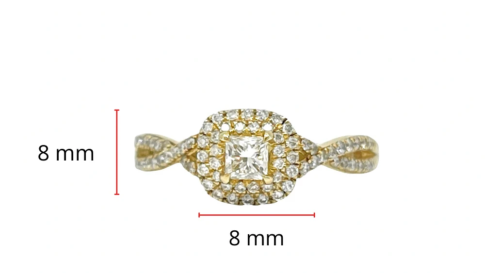 10K Yellow Gold 0.50cttw Diamond Halo Engagement Ring, size 6.5