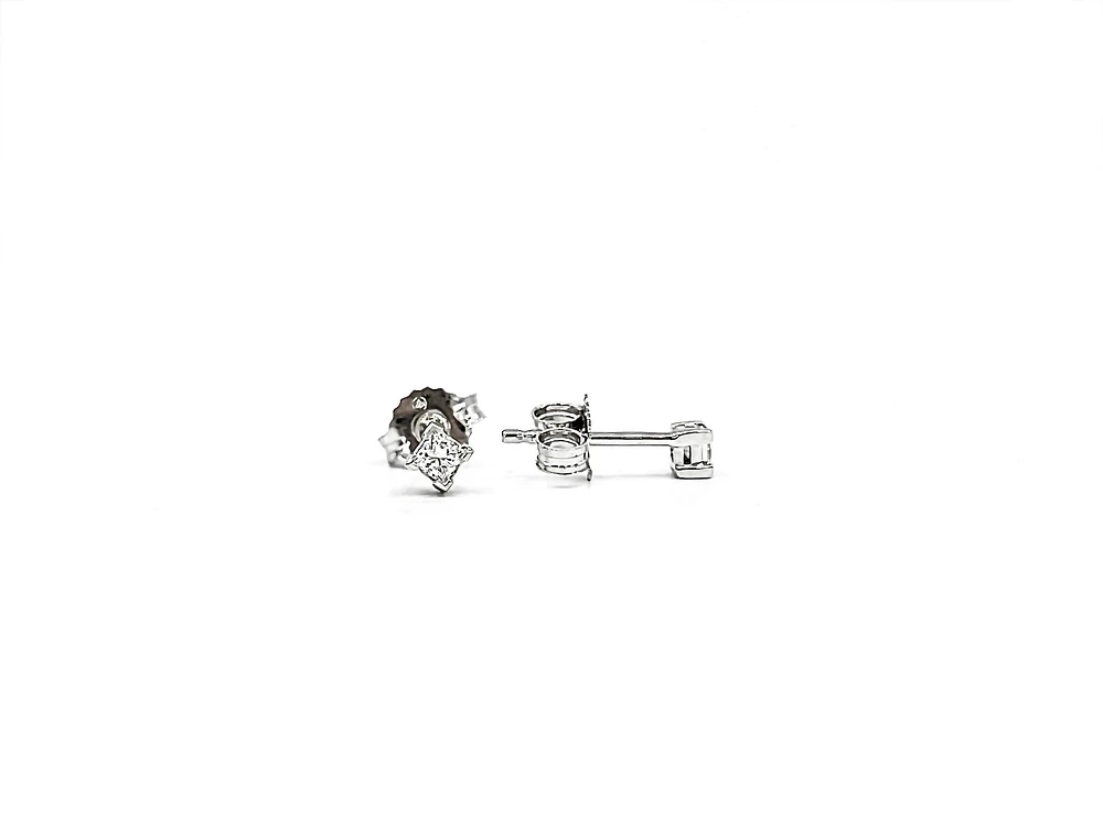 10K White Gold Diamond Stud 0.13cttw Princess Cut Earrings