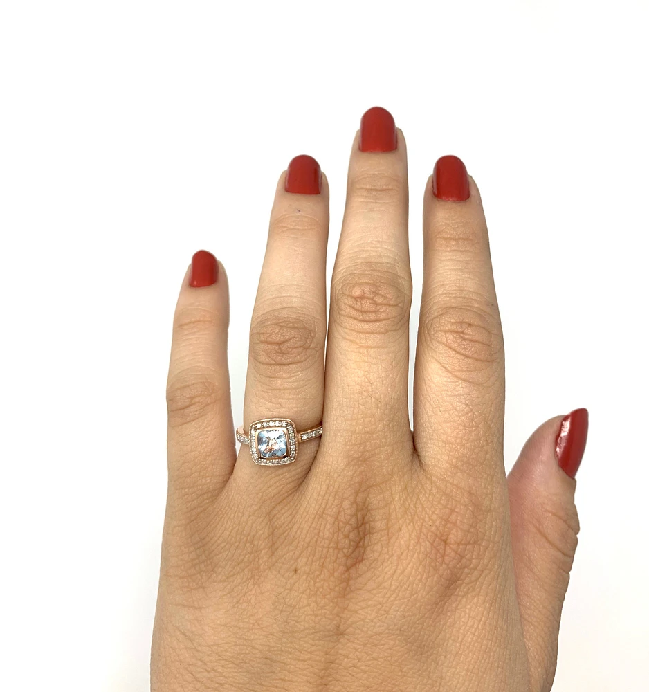 10K Rose Gold BLue Topaz & Diamond Ring- Size 6.5