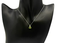 10K White Gold 7x5mm Oval Cut Peridot and 0.013cttw Diamond Pendant, 18"