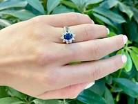 14K White Gold 1.40cttw Genuine Blue Sapphire and 0.50cttw Diamond Halo Ring, size 6