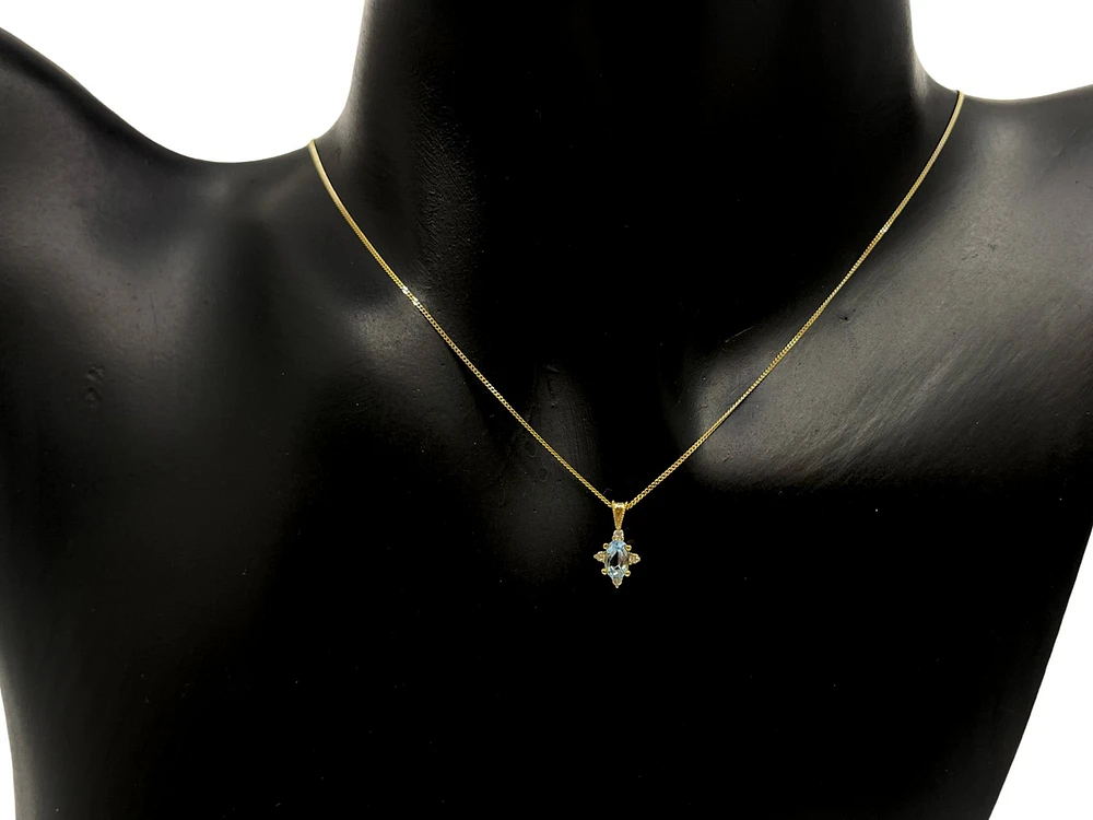 10K Yellow Gold 0.22cttw Aquamarine and 0.03cttw Diamond Pendant, 18"
