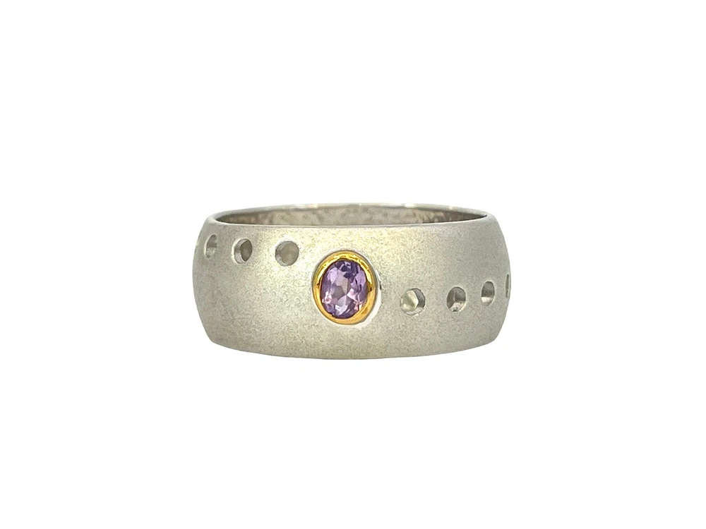 Silver & 18K Yellow Gold Plated Amethyst Ring, 8