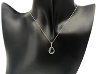 10K White Gold London Blue Topaz and Diamond Pendant, 18"