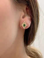 10K Yellow Gold 0.35cttw Emerald and 0.24cttw Diamond Halo Stud Earrings