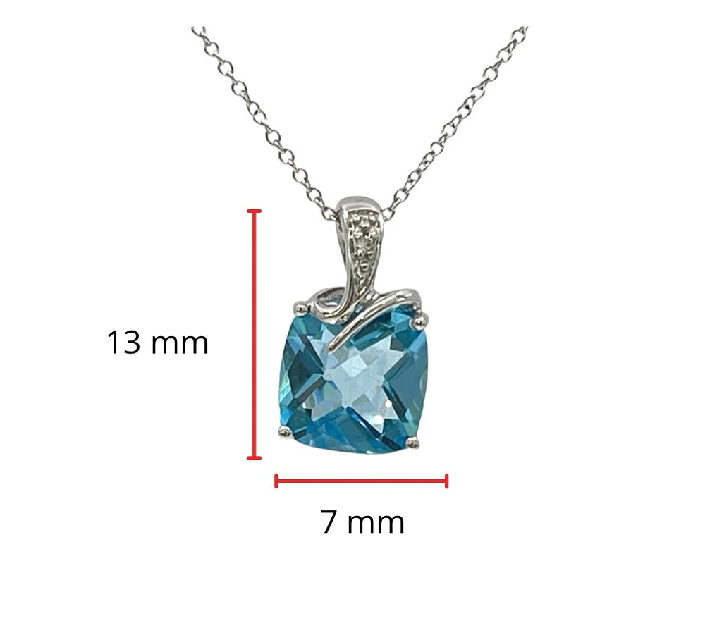 10K White Gold Blue Topaz and Diamond Pendant, 18"