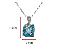 10K White Gold Blue Topaz and Diamond Pendant, 18"