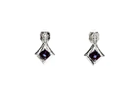 10K White Gold Created Alexandrite and 0.026cttw Diamond Earrings