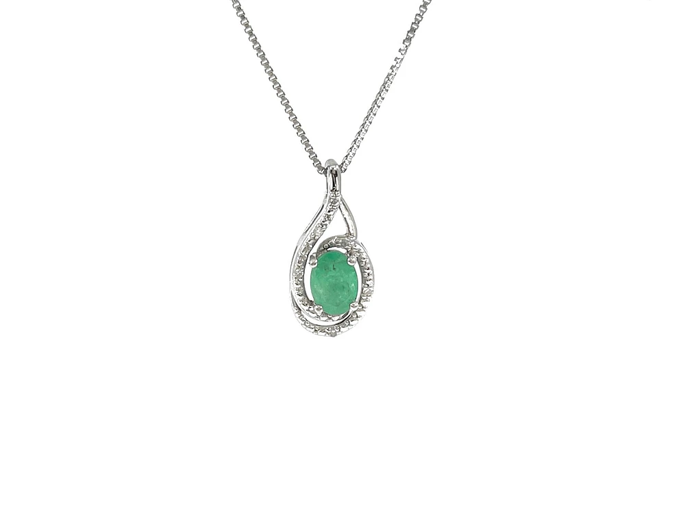 925 Sterling Silver Emerald & Diamond  Necklace