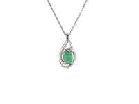 925 Sterling Silver Emerald & Diamond  Necklace