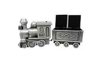 Pewter Engraveable Train Money Bank with First Curl and First Tooth Train Cars