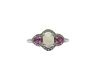 10K White Gold 7 x 5mm Opal, 0.50cttw Pink Sapphire and 0.30cttw Diamond Ring