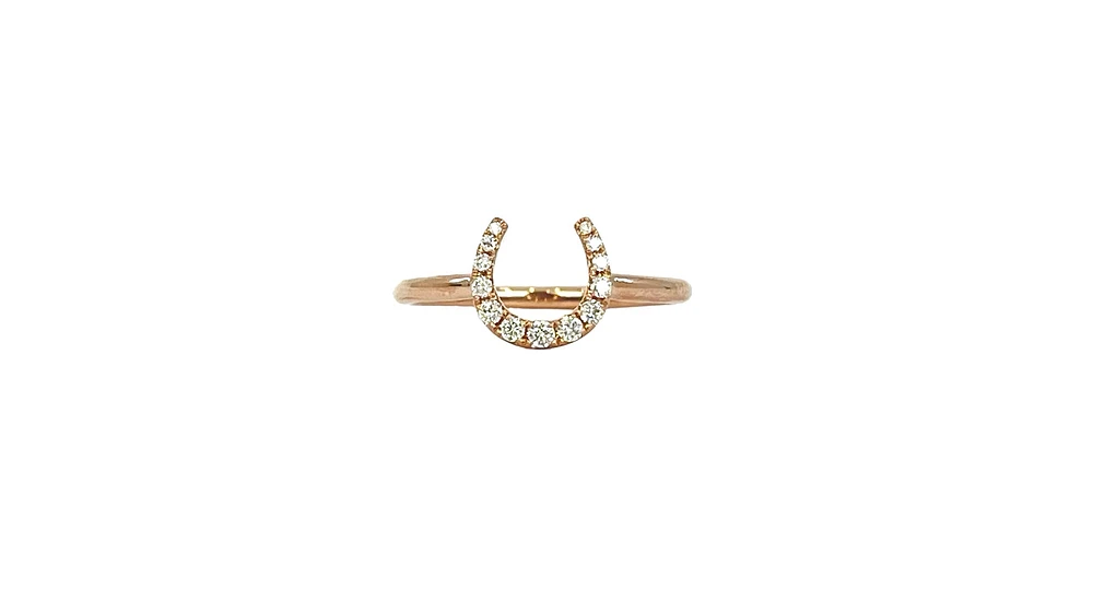 14K Rose Gold 0.14cttw Diamond Horseshoe Ring, size 6.5