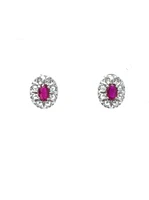 10K White Gold 0.65cttw Genuine Ruby and 0.08cttw Diamond Earrings