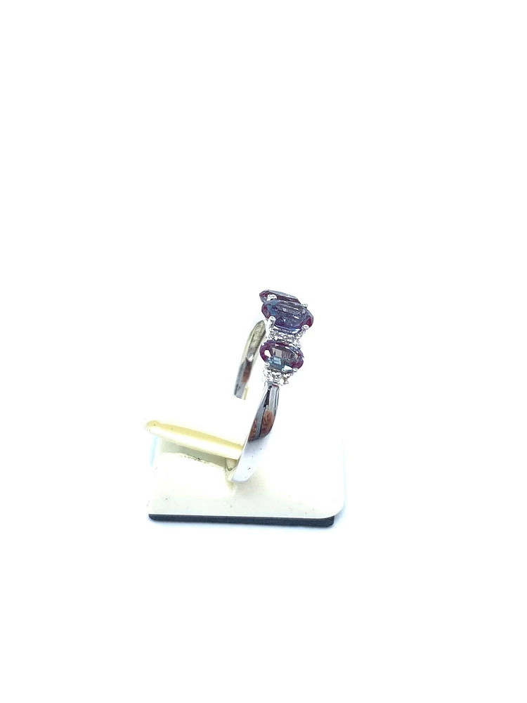 Created Alexandrite and Diamond Ring