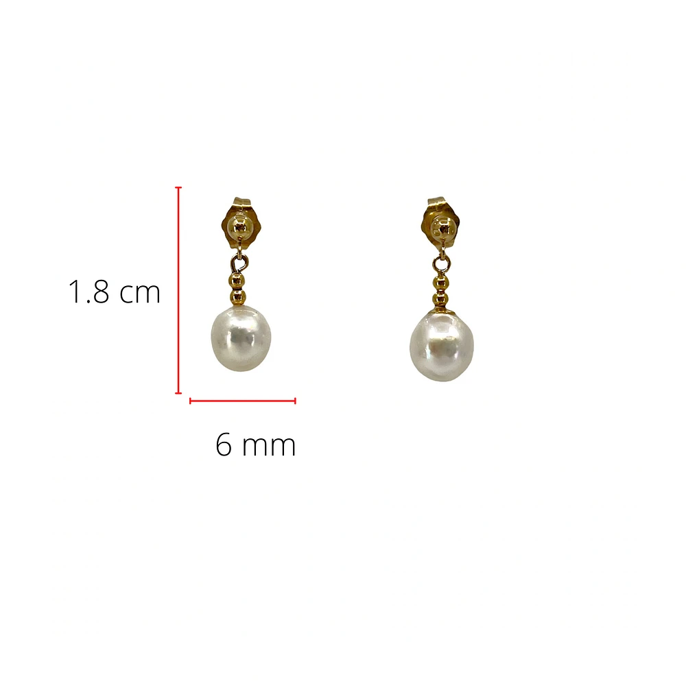 14K Yellow Gold Fresh Water Pearl Earrings