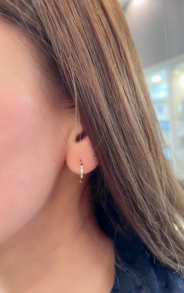 10K Gold 0.04cttw Diamond Hoop / Huggie / Hinged Earring