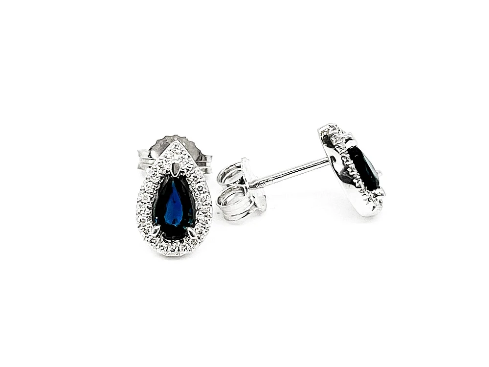 10K White Gold 0.60cttw Genuine Sapphire & 0.11cttw Diamond Pear Shaped Halo Earrings