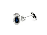 10K White Gold 0.60cttw Genuine Sapphire & 0.11cttw Diamond Pear Shaped Halo Earrings