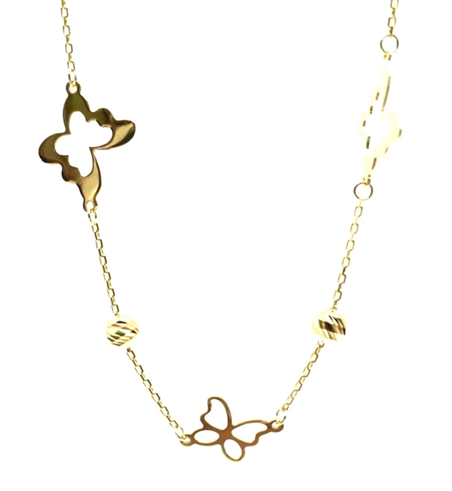 10K Yellow Gold Butterfly Link Anklet - 10 Inches