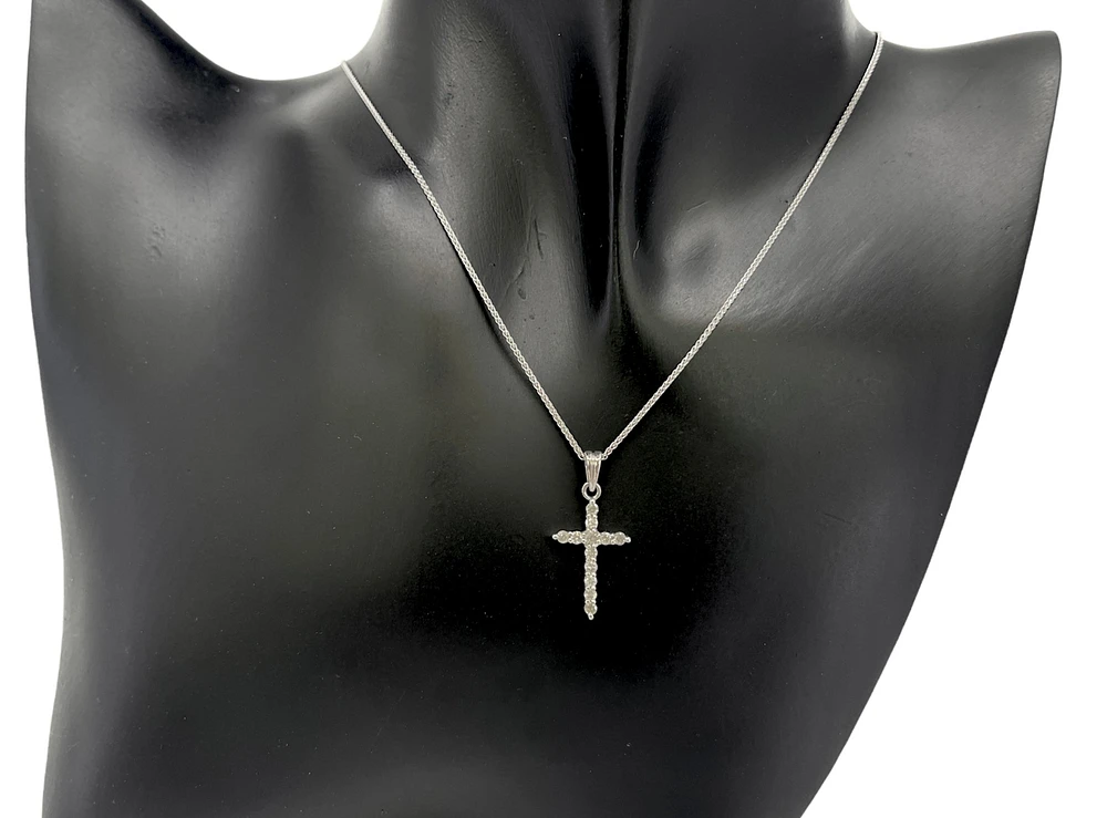 14K White Gold 0.35 cttw Diamond Cross Pendant, 18"