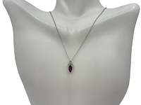 10K White Gold 8mm x 4mm Rhodalite Garnet and 0.02cttw Diamond Pendant with Rolo Chain - 18 Inches