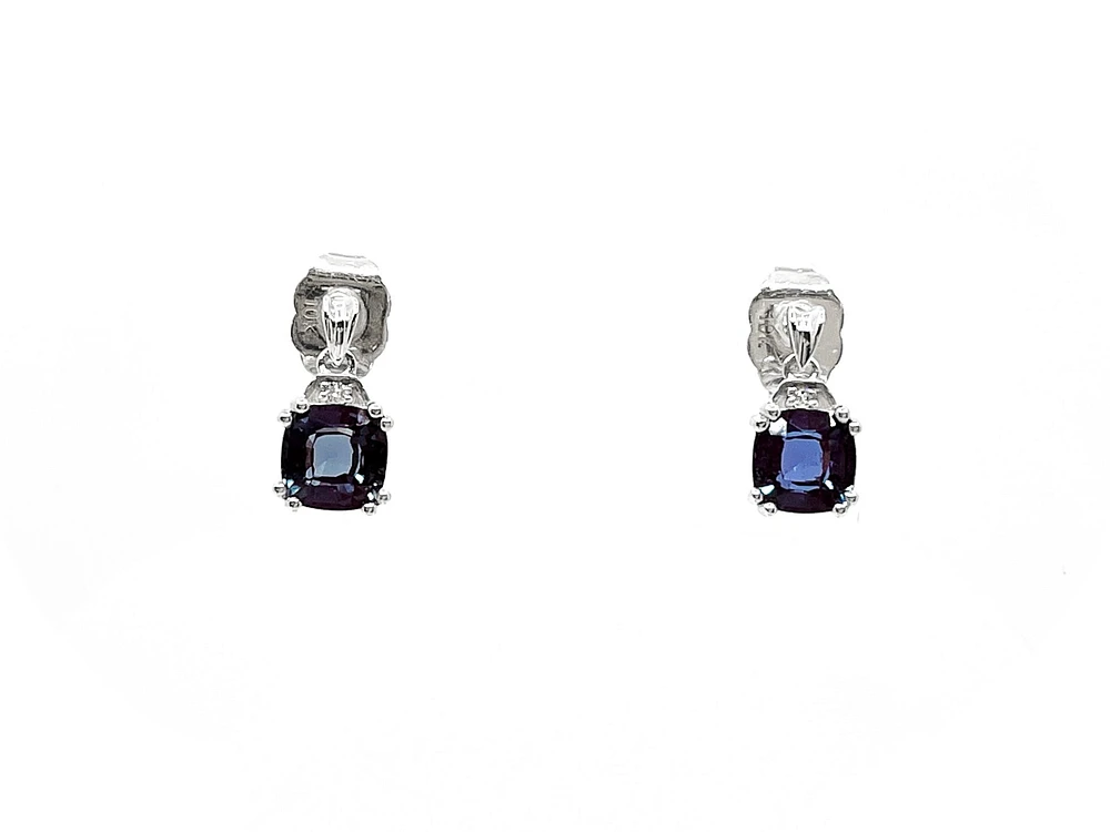 10K White Gold 6mm Cushion Cut Created Alexandrite and 0.01cttw Diamond Earrings