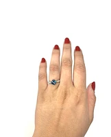 10K White Gold London Blue Topaz & Diamond Ring- Size 6.5