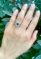 14K White Gold 0.52cttw Genuine Marquise Cut Sapphire and 0.30cttw Diamond Ring, size 6.5