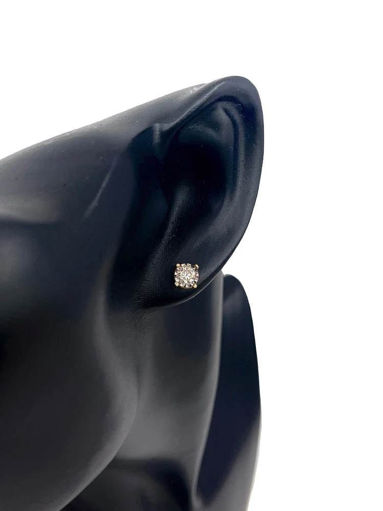 10K Two Toned Yellow and White Gold 0.50cttw Diamond Solitaire Illusion 4 Claw Setting Earrings - 5.5mm