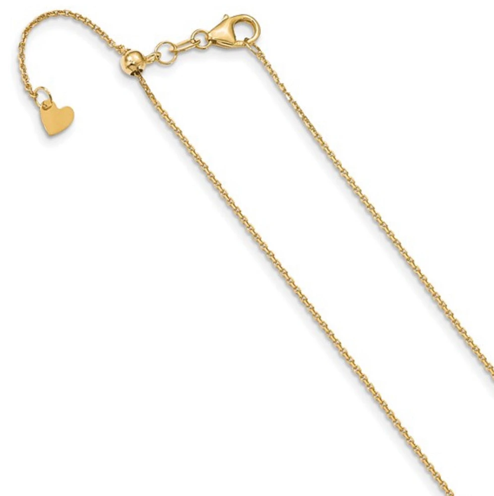 Adjustable 10K Gold Cable Chain 16" - 22" 1.1mm